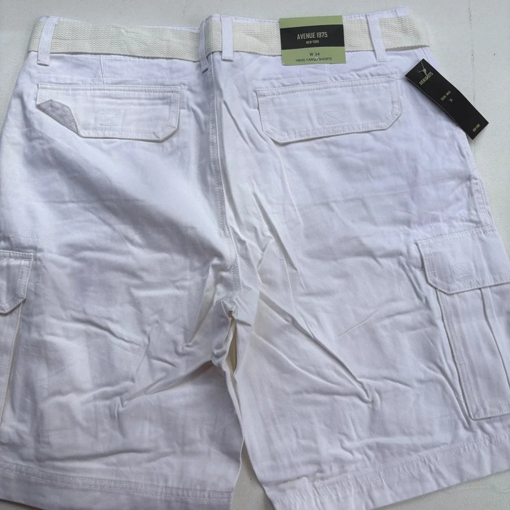 Avenue 1975 New York Mens White Cargo Shorts with Belt Size 40 NWT Cotton‎